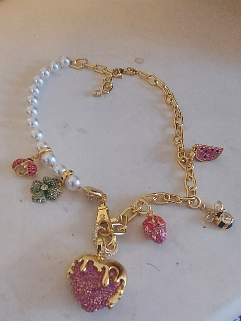 Swarovski Idyllia Charm Necklace Pearls and Gold ,whith 6 charms